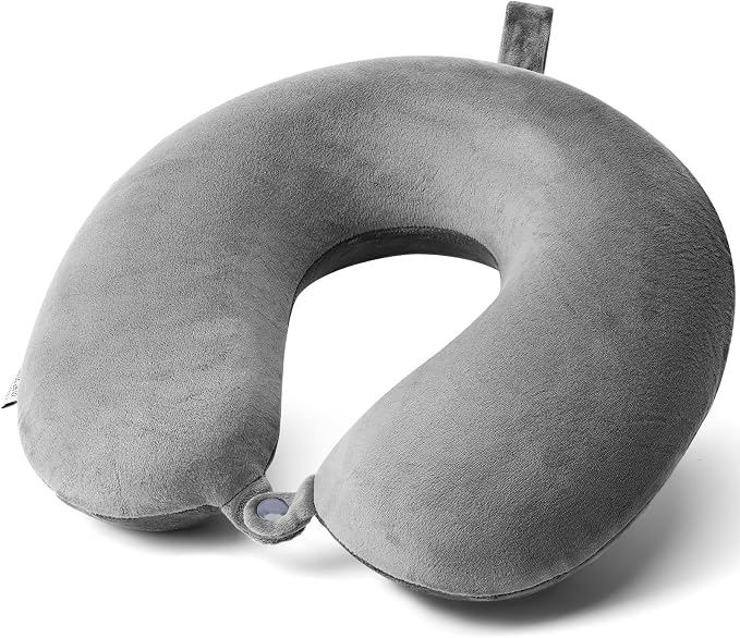 Travel Pillow, 100% Pure Memory Foam Neck Pillow, Suitable for Airplanes, Cars, Trains, Office Naps, Home Lounge Chairs, Removable and Washable Pillow Cover (Gray) by Unknown