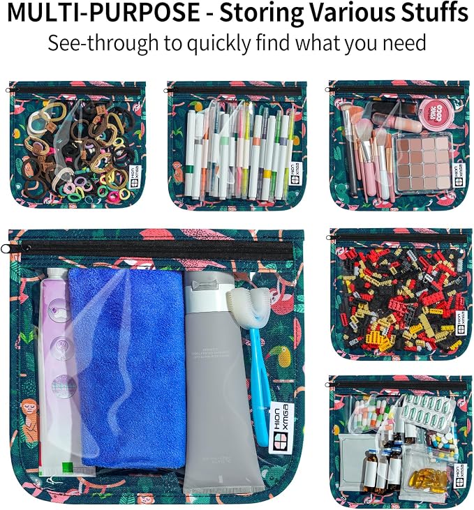 HIONXMGA Set of 3 Diaper Bag Organizing Pouches, Space-Saving, 3 Large Size | Clear Front Toiletry Bags Waterproof Zipper Pouches for Women Kids Toiletries Baby Essentials Well-Organized Carry, Jungle - Image 5