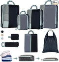 Set of 8 compression packing cubes for travel accessories- Expandable bags for clothing, toiletry, backpacks, organizing essentials (Black & Grey) by Oriday
