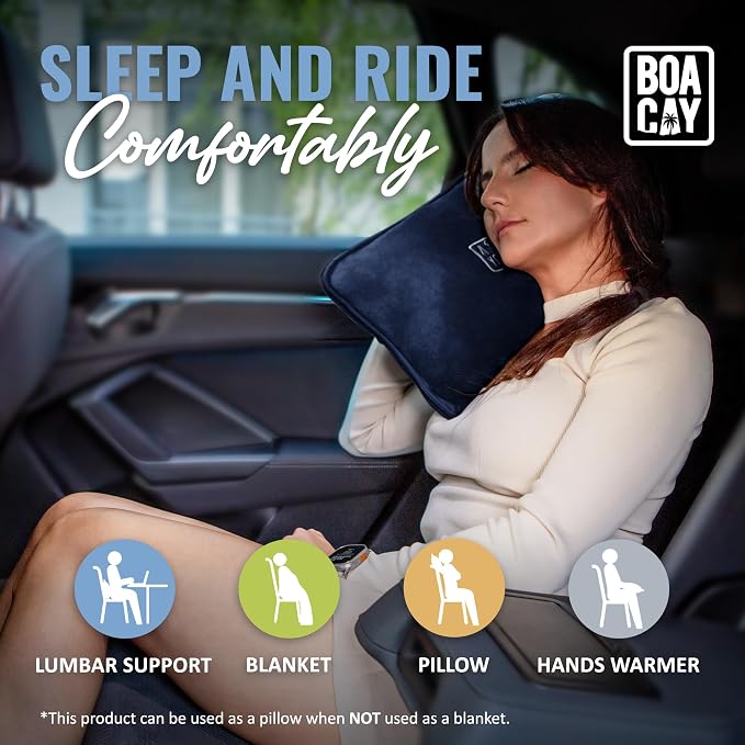 Soft & Warm Travel Blanket for Airplane & Car - Long Flight Essential for Women, Men, Kids - Compact Pillow with Luggage Sleeve & Backpack Clip - Image 6
