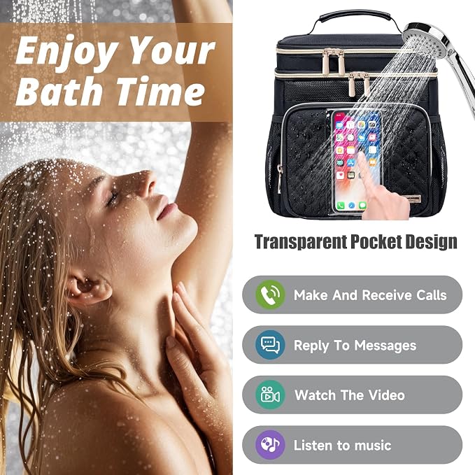 Tealari Large Toiletry Bag for Women Men,Bathroom Bag,Water Resistant Shower Bag,Makeup Bag,Portable Shower Caddy for College Dorm,Hanging Travel Toiletry Bag with Transparent Waterproof Phone Pocket - Image 3
