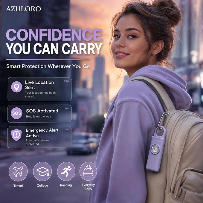 Personal Alarms for Women Loudest – Safety Keychain Self Defense – Personal Alarm Siren with SOS & Emergency Call – Keychain Alarm for Women – Gifts for Teenage Girls – Protection for Girls (Purple) - Image 8