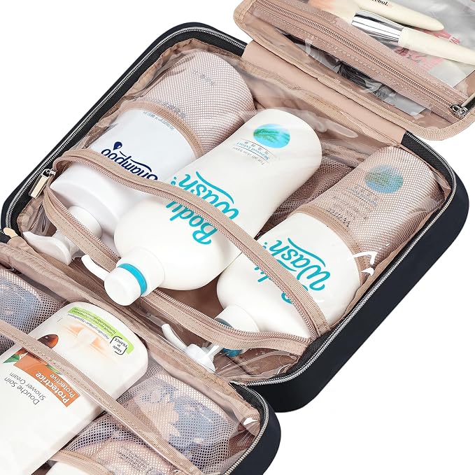 NISHEL Travel Toiletry Bag for women, Portable Hanging Organizer for Family-Sized Shampoo, Conditioner, Brushes Set, Makeup Accessories, Extra Large Size, Black | for FamilySized Shampoo, Conditioner, Brushes Set, makeup Accessories, Extra Large Size, ... - Image 7