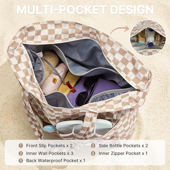 G4Free Large Beach Bag Waterproof Sandproof, Zipper Pool Tote for Women | XL Large Capacity, with Wet Compartment, Foldable Packable with A Pouch, for Swim Travel Grocery - Image 5