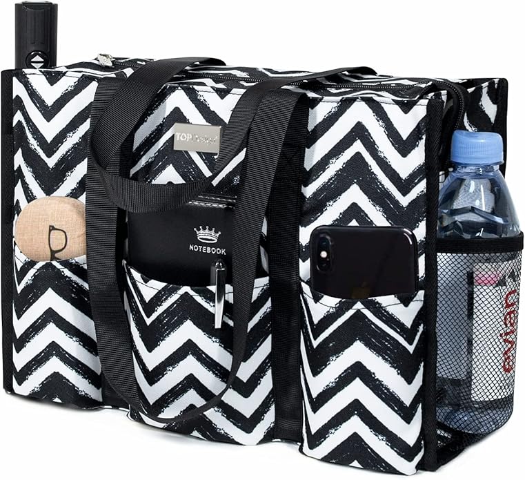TOPDesign Utility Water Resistant Tote Bag with 13 Pockets, Top Zipper Closure & Thick Bottom Support, for Working Women by TOPDesign