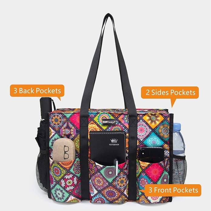 TOPDesign Utility Water Resistant Tote Bag with 13 Pockets, Top Zipper Closure & Thick Bottom Support, for Working Women - Image 3