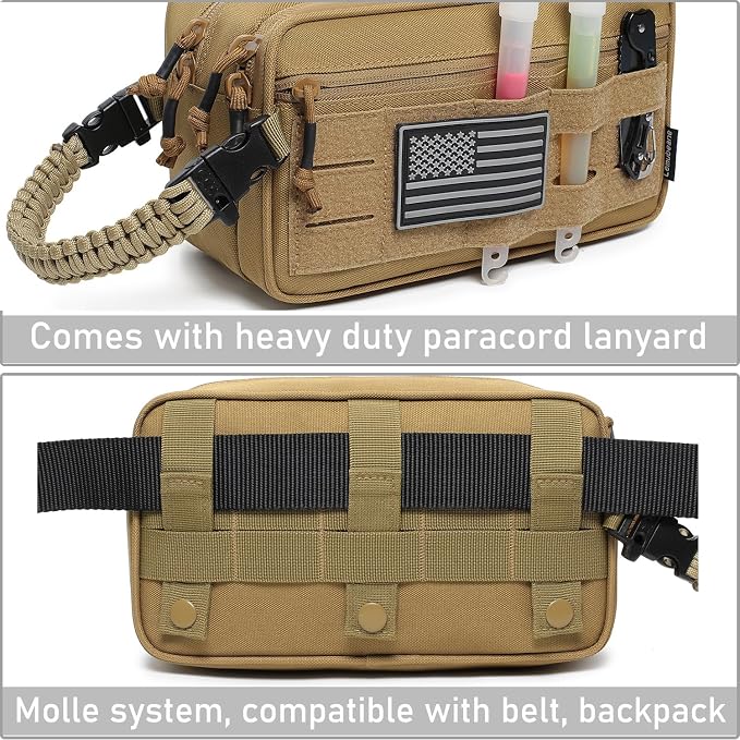 Tactical Toiletry Bag for Men Dry Wet Separate Dopp Kit Travel Hygiene Bag EDC Utility Tool Molle Pouch Mens Shaving Kit Travel shower Bags (Khaki) - Image 2