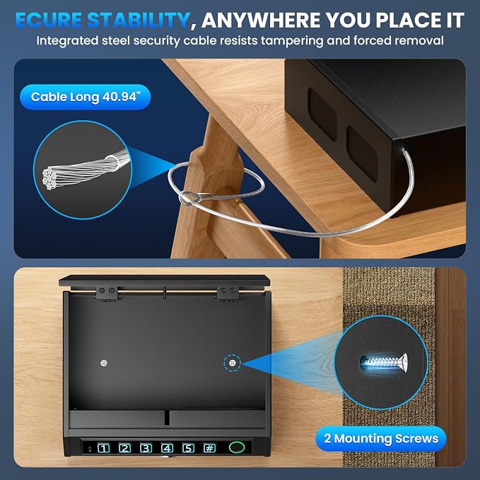 Biometric Gun Safe for Handguns, Gun Case Fits 2-3 Handguns | Fingerprint Pistol Safe, Nightstand, LED Light, Stealth Mode, Security Cable, Carbon Steel, Portable Lock Box, 1s Open - Image 7