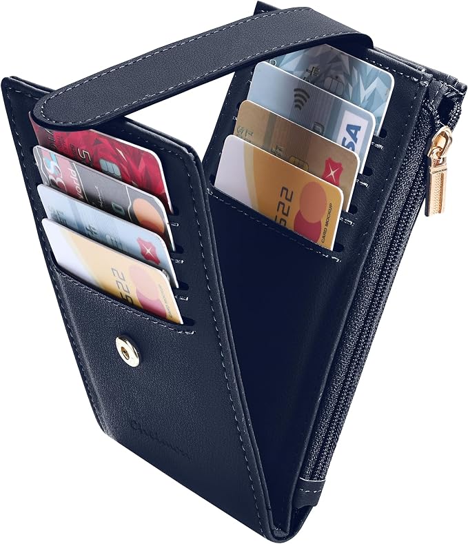 Chelmon Women's RFID Slim Card Holder Wallet | Thin Bifold Multi Card Case with Zipper Coin Pocket Purse for Women(Navy Blue) - Image 6