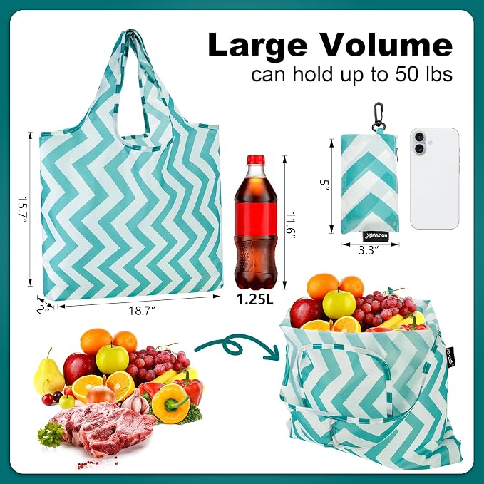 HOLYLUCK Reusable Grocery Bags,Heavy Duty Foldable Shopping Tote Bag (Standard, Green wave) - Image 3