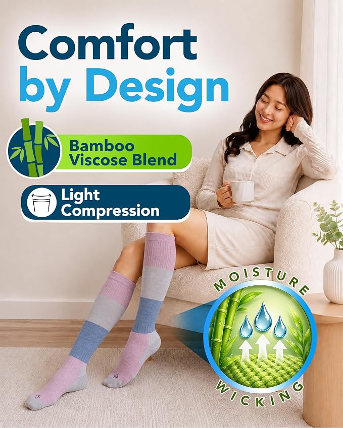 Doctor's Select® Bamboo Viscose Light Compression Socks for Women & Men - 3 Pairs, 8-15 mmHg Compression Socks, Knee High - Image 2