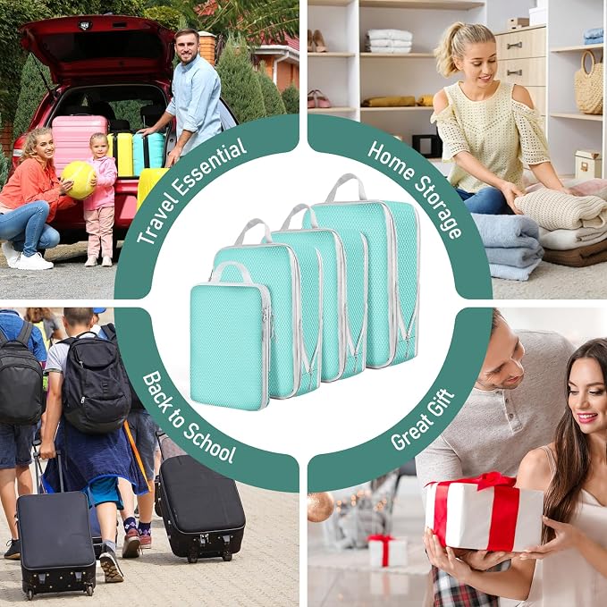 4 Set Packing Cubes For Travel Essentials, Luggage Packing Organization Cubes Suitcase Organizer Bags Set For Luggage Travel Packing Cubes For Suitcases Durable (4 Pcs, Blue) - Image 7