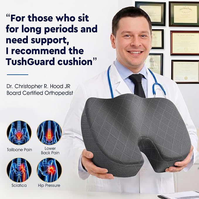 Seat Cushion - Memory Foam Sitting Pillow for Office Chair, Car Seat, Airplane, Bleacher - Sciatica & Hip & Coccyx Pain Relief Desk Chair Cushion for Long Sitting Office Workers, Car Drivers | for Car Seat, Airplane, Desk Chair - Sciatica & Hip & Coccy... - Image 5
