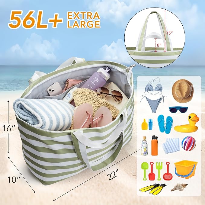 KALIDI 60L Extra Large Beach Tote Oversized Bag Zipper Utility Weekender | Anti Splash Huge Foldable Lightweight Duffle Carrier for Vacation Travel Shopping Reusable Grocery Organize - Image 5