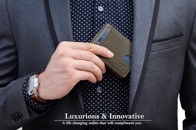 SERMAN BRANDS RFID Blocking Slim Bifold Genuine Leather Minimalist Front Pocket Wallets for Men with Money Clip Thin Mens - Image 2