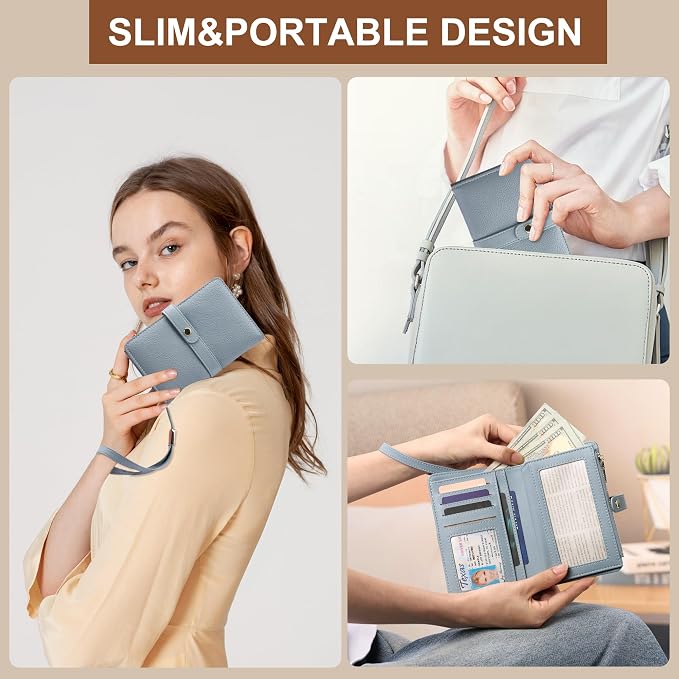 Small Wallet Women RFID Blocking Vegan Leather Slim Thin Bifold Credit Card Wallet Passport Holder Ladies Travel Wallet Mini Purse with Zipper Pocket - Image 6