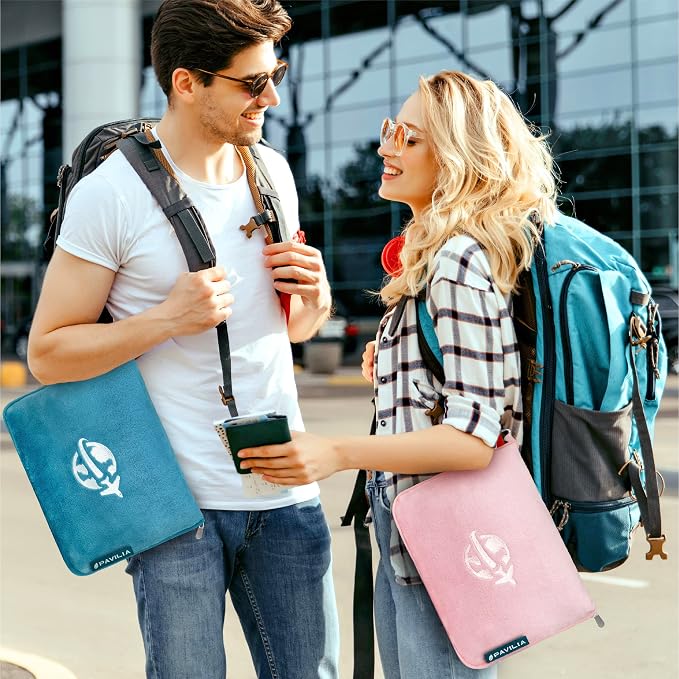 PAVILIA Travel Blanket and Pillow, Arms Opening Airplane Blankets for Adults, Compact Plane Blanket with Arm Hole 2-in-1 Bag for Flight Car Camping Fit in Luggage Backpack Traveler Gift, Teal Blue - Image 9