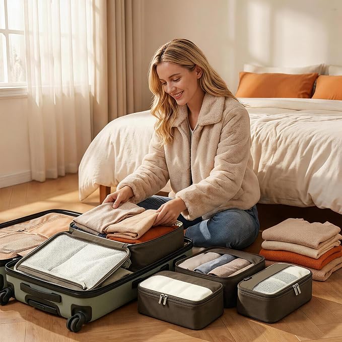 4 Piece Compression Packing Cubes for 3–7 Day Travel, Space Saving Travel Organizers with Breathable Mesh, Double-Zipper Packing Cubes for Carry-On & Suitcases (Gray) - Image 6