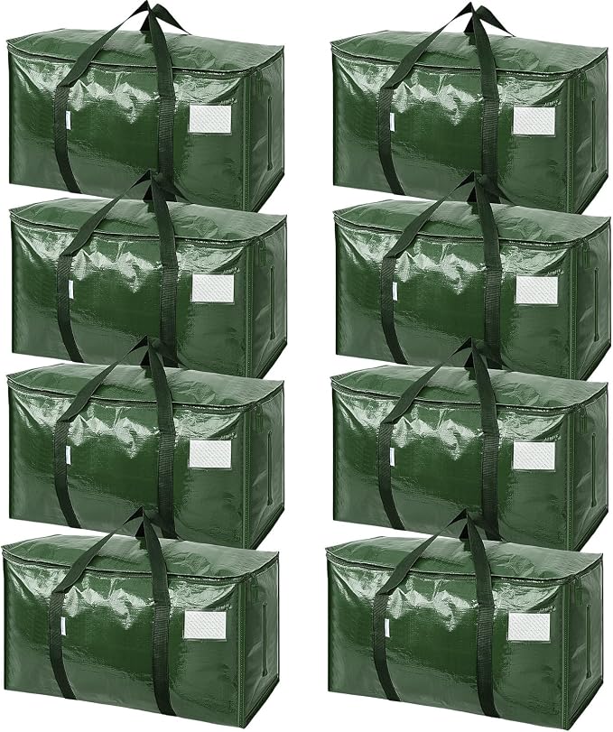TICONN 8 Pack Extra Large Moving Bags Heavy Duty with Zippers & Carrying Handles, Durable Storage Bags Moving Boxes for Closet Organizers and Storage (8 Pack, Olive) by TICONN
