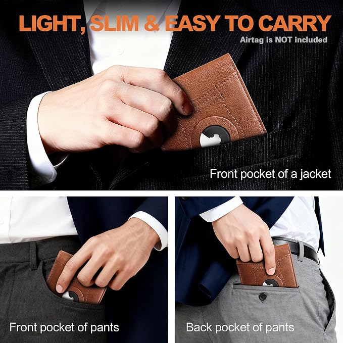 Wallet for Men Slim RFID Blocking Bifold Carbon Fiber,Minimalist Small Compact Front Pocket Credit Card Holder,Thin Mens Leather Wallets Smart Security With 2 ID windows 1 Cash (Caramel Brown) - Image 8