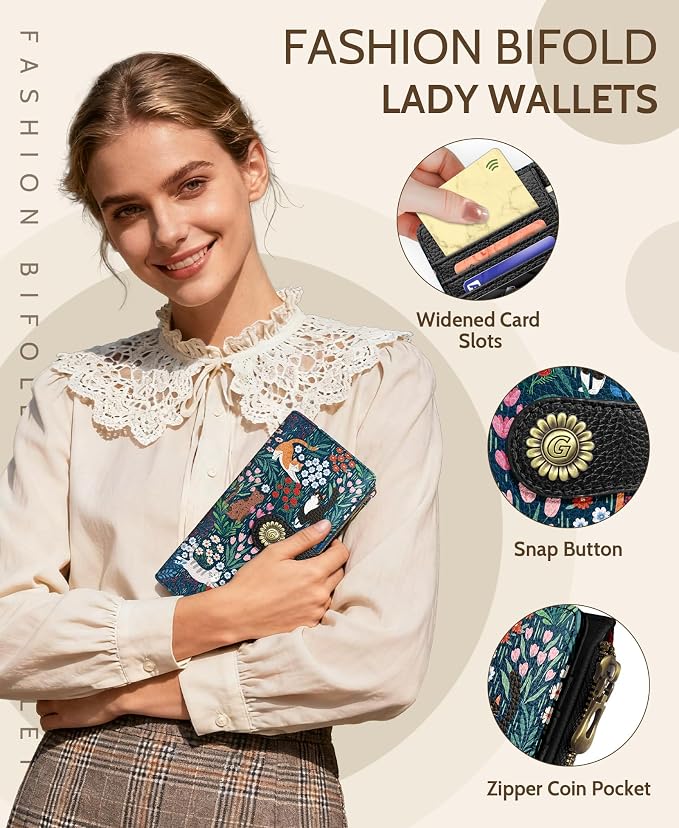 GIANCOMICS Cute Cat Womens Wallet RFID Blocking, Credit Card Holder Bifold | Billfold, Cute Cash Purse, Travel Zipper Coin Pocket, Compact Clutch, PU Leather, ID Window, 11 Card Slots, Ladies Gift Woman - Image 6