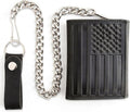 F&L CLASSIC RFID Blocking Men's Tri-fold Vintage Biker Cowhide Leather Steel Chain Wallet,Snap closure, black, flag,315-200 by FLCLASSIC