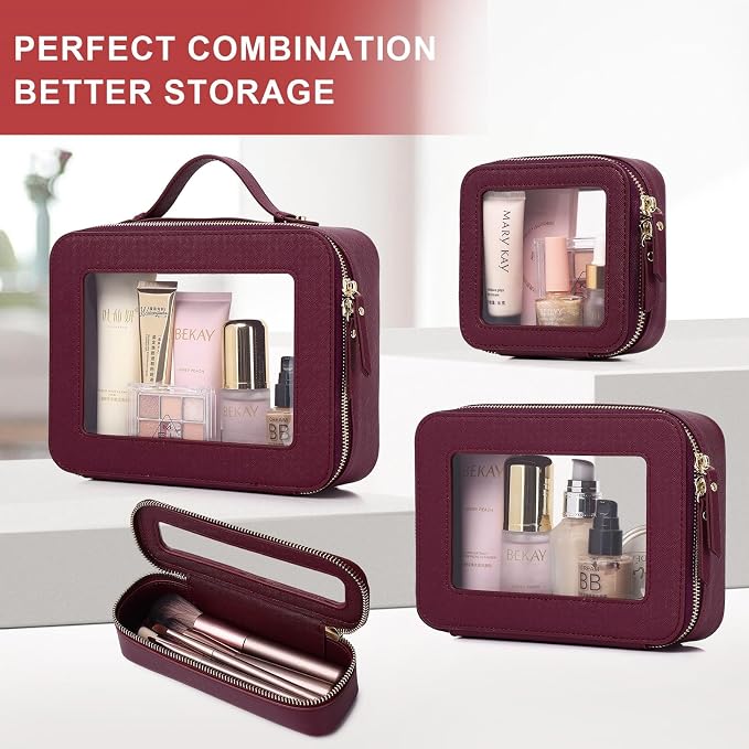 Pinkmik Clear Makeup Bag, (Burgundy,L) | Mahjong Tiles Bag ,Travel Cosmetics and Toiletries Case, Portable Makeup Organizer,Car Bag with Zipper,Waterproof, - Image 8