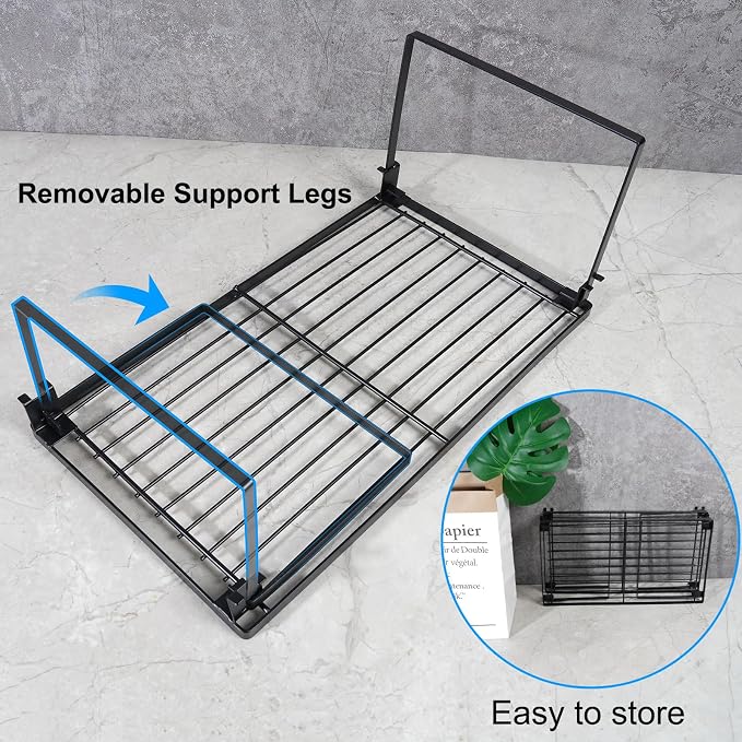 Tomorotec 2-Pack Stackable Kitchen Storage Shelf Rack Metal Cabinet Shelves | Metal Cabinet Organizer Shelf for Spices, Pantry, Cupboard Countertop, with Removable Support Legs for Easy Storage (Black) - Image 5