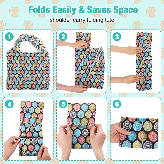 Eccliy 24 Pieces Reusable Grocery Bags Polyester Shopping Bags for Groceries Multi Colors Reusable Foldable Shopping Tote (Geometric Rules) - Image 5