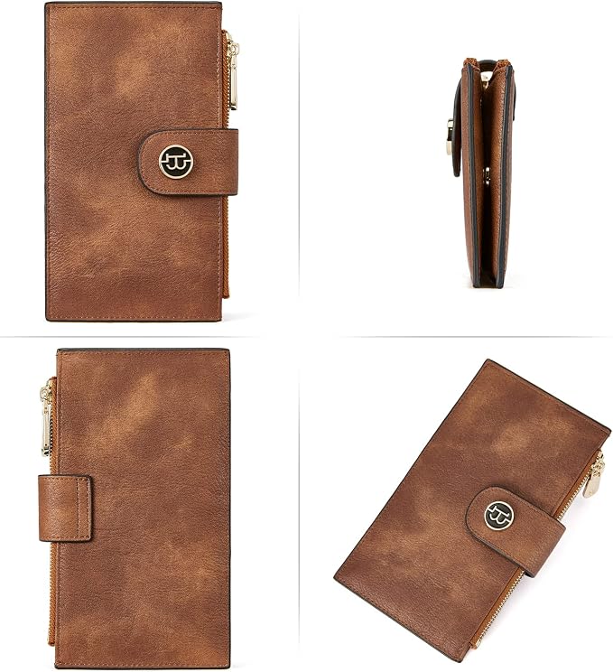 BOSTANTEN Leather Womens Wallet Large RFID Blocking Slim Card Holder | 16 Card Slots, 2 Zipper Pockets, Bifold, Long, Fits Most Purses, Organized Everyday Carry, Ladies Gifts, Retro Brown - Image 7