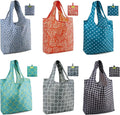 BeeGreen Reusable Grocery Bags Geometry Design - Pack of 6 Foldable Totes for Women with Pouch,X-Large 50lbs Capacity Machine Washable Polyester Sturdy Shopping Bags for Women Travel Shopping by BeeGreen