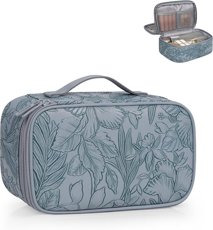 Relavel Cute Makeup Bag for Girls, Portable PU Leather Cosmetic Bag | Dual-layer Makeup Pouch with Brush Holder, Multi-Functional Preppy Toiletry Organizer for Travel, Daily Use - Flora Butterfly by Relavel