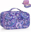 Relavel Small Floral Cosmetic Bag with Makeup Brush Compartment | Portable Makeup Pouch for Women, Double Layer Cute Toiletry Organizer Bag for Accessories, Purple Flower by Relavel