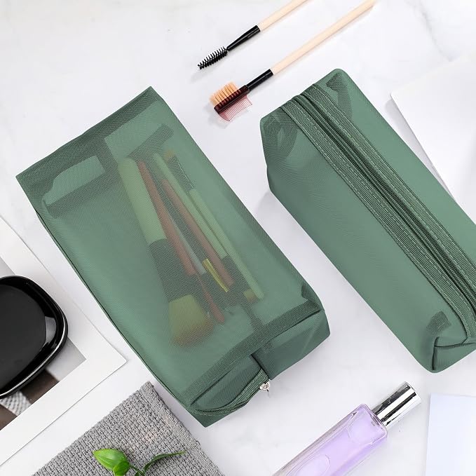 6 Pieces Mesh Makeup Bags Mesh Cosmetic Bag Portable Travel Organizing Zipper Pouch Toiletries Makeup Pouches for Home Office Travel Accessories - Image 6