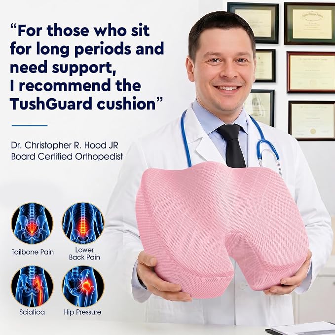 Seat Cushion, Memory Foam Office Chair Cushion - Pink, XXX-Large | for Car Seat, Airplane, Desk Chair - Sciatica & Hip & Coccyx Pain Relief Cushion for Long Sitting Office Workers, Car Drivers - Image 5