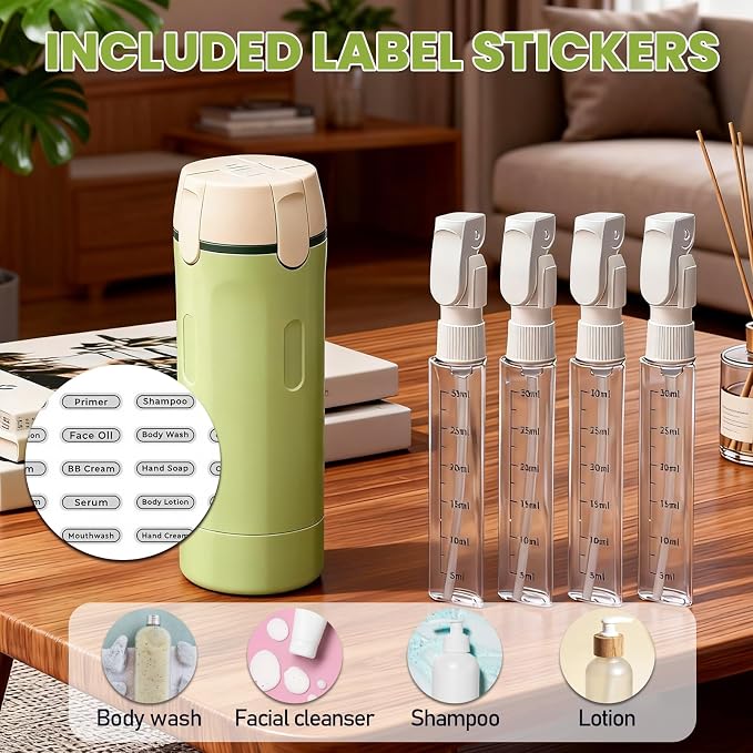 4 in 1 Travel Dispenser Bottles, 30ML Leakproof Travel Bottle Set | Travel Dispenser Bottles,Leakproof&Refillable,For Shampoo,Lotion,Conditioner,Travel Essentials for Unisex With Brush&Funnels - Image 4