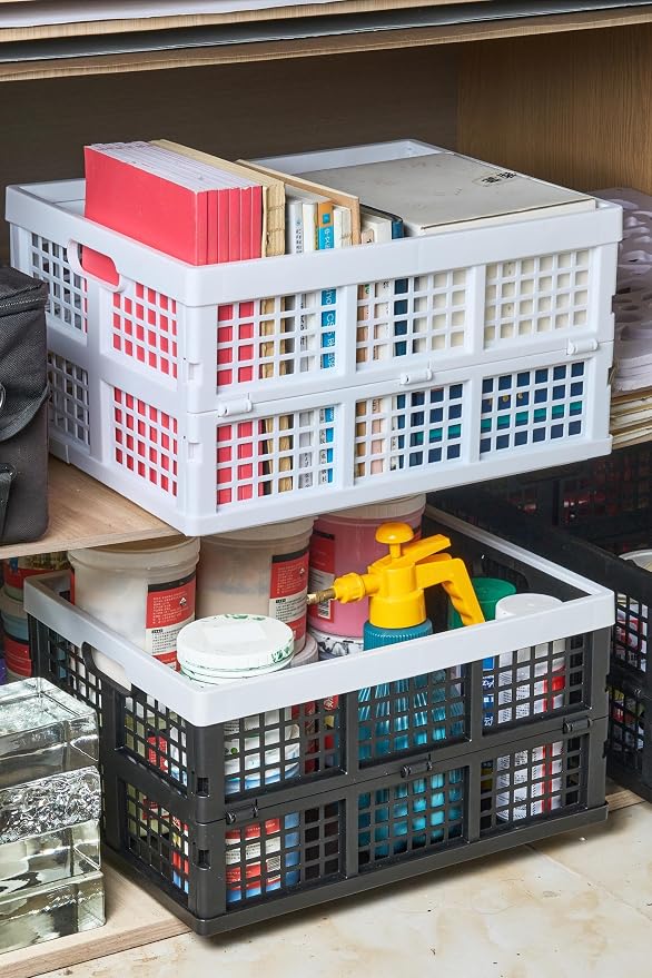 Aebeky 3-Pack Plastic Collapsible Storage Crates-30L,Foldable Plastic Crates for Storage (White) - Image 8