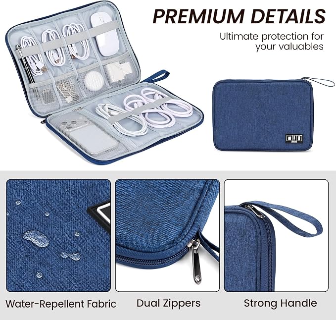 Cable Organizer Bag, Electronics Organizer Case for Tech Accessories | Store chargers, cables, power banks and adapters with elastic loops, mesh pockets and organized compartments for travel. - Image 3