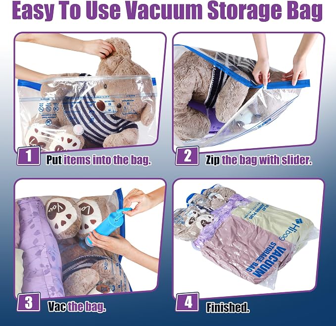 XXL Jumbo Vacuum Seal Storage Bags Extra Large for Clothing Bedding | 47''X35'', Airtight Triple Seal, Save 80% Space, Hand Pump, Work with Vacuum, Double Zip, Reusable, Easy to Use, 8 pack - Image 4