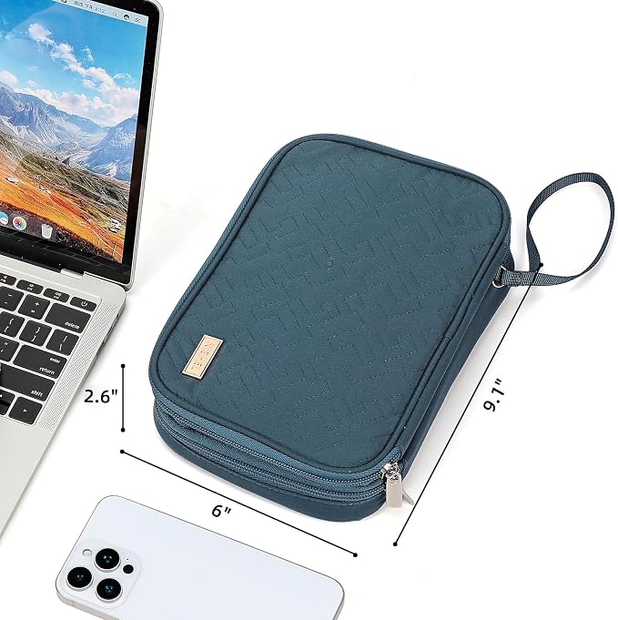 NISHEL Travel Cord Organizer Case, Large, Lake-Blue | Double-layer bag keeps chargers, cables, flash drive, and small tech essentials organized for trip, Large, Lake-Blue - Image 6