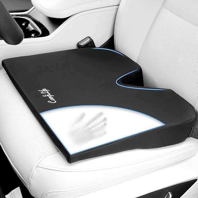 ComfiLife Car Seat Cushion–Premium Wedge 100% Polyurethane Foam Car Cushions for Driving–Auto Seat Cushion–Back & Sciatica Pain Relief for Long Drives–Comfort for Car Driver,Office, Truck Seat (Black) by ComfiLife