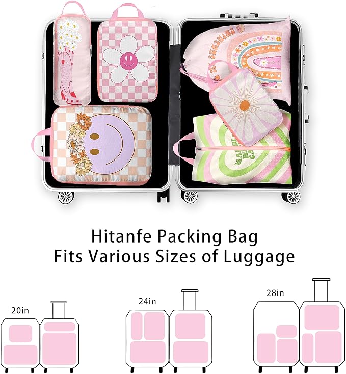 6 Pcs Compression Packing Cubes for Travel, Waterproof Luggage Organizer Washable Storage Bags Set - Packaging Cubes for Backpack Travel and Carry-Ons - Image 4