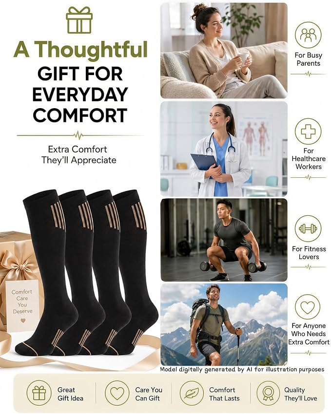 4-Pack 15-20 mmHg Athletic Compression Socks - Image 5
