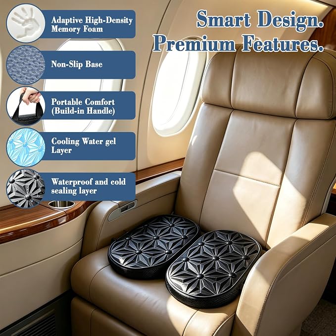 Cooling Gel Enhanced Memory Foam Seat Cushion, Desk Chair Seat Cushion, Office Chair Cushions, Foldable Portable, Back Sciatica Coccyx Tailbone Pain Relief, Driving Car Airplane Wheelchair Bleachers - Image 3
