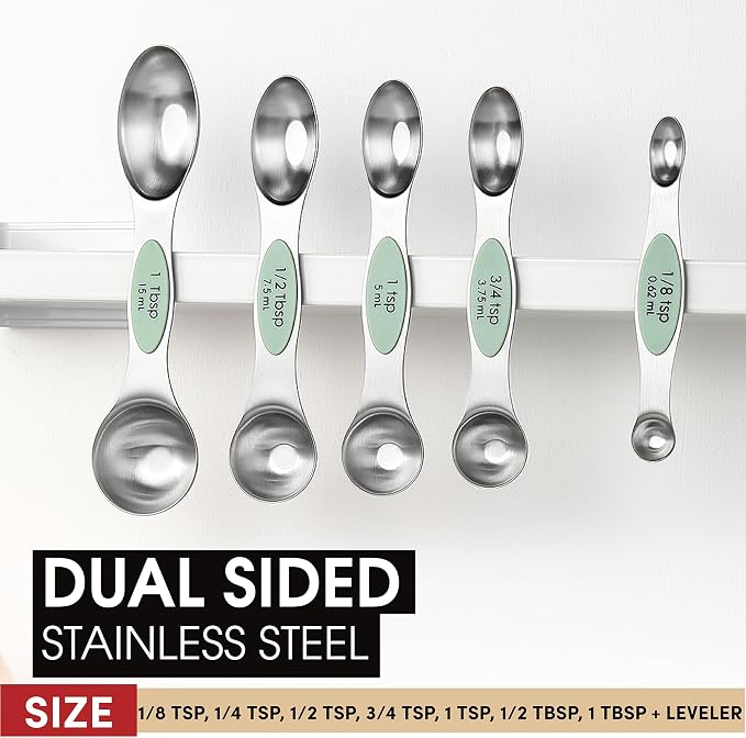 Spring Chef Stainless Steel Magnetic Measuring Spoons Set of 8, Pistachio | Nesting Metal Teaspoon & Tablespoon Measuring Spoons with Leveler for Dry & Liquid Ingredients, Dual Sided, Dishwasher Safe - Image 3