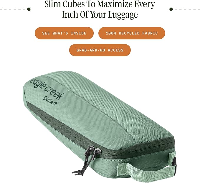Eagle Creek Pack-It Reveal Slim Cube M/M/M Set, Willow Green | Compact Travel Organizer for Hair Styling Tools, Belts, and Small Items, Fits Between Trolley Rails in Luggage - Image 2