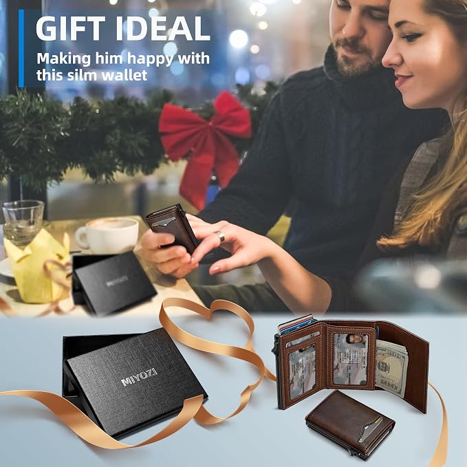 Wallet for Men,with Cash Pocket 2 ID Window 9-13 Cards,Metal Case Smart Slim Pop Up Credit Card Holder Flip with Magnetic Closure RFID Blocking Trifold wallet with Gift Box - Image 7