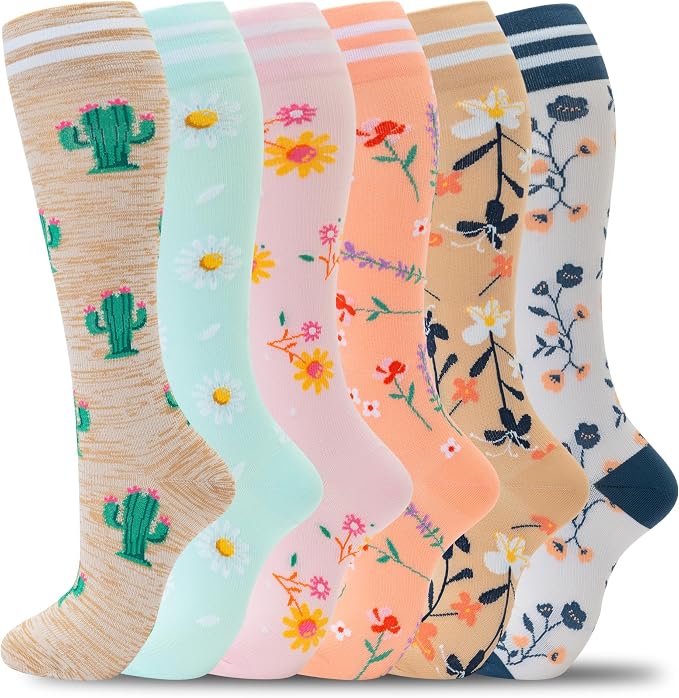 fenglaoda Compression Socks for Women Men Support Circulation 6 Pairs Socks For Nurse, Travel, Flight by fenglaoda