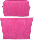 SOIDRAM 2 Pcs Corduroy Makeup Bag Large Cosmetic Bag Toiletry Bag Makeup Pouch Travel Bag Organizer Cute Makeup Brushes Aesthetic Accessories Storage Bag for Women Rose Red by SOIDRAM