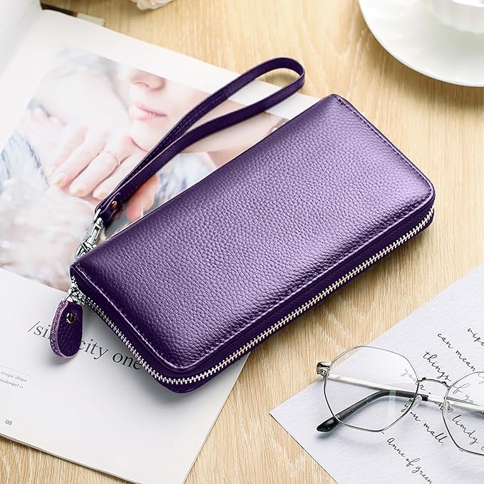 Moflycom Womens Wallet RFID Blocking Genuine Leather Zip Around Wallet Clutch Wristlet Travel Long Purse for Women - Image 6
